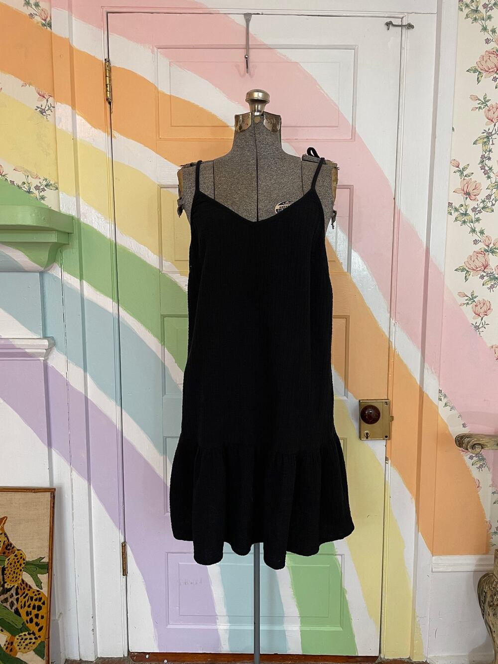 MONROW Gauze Sleeveless Easy Dress Black Organic Cotton Mini L